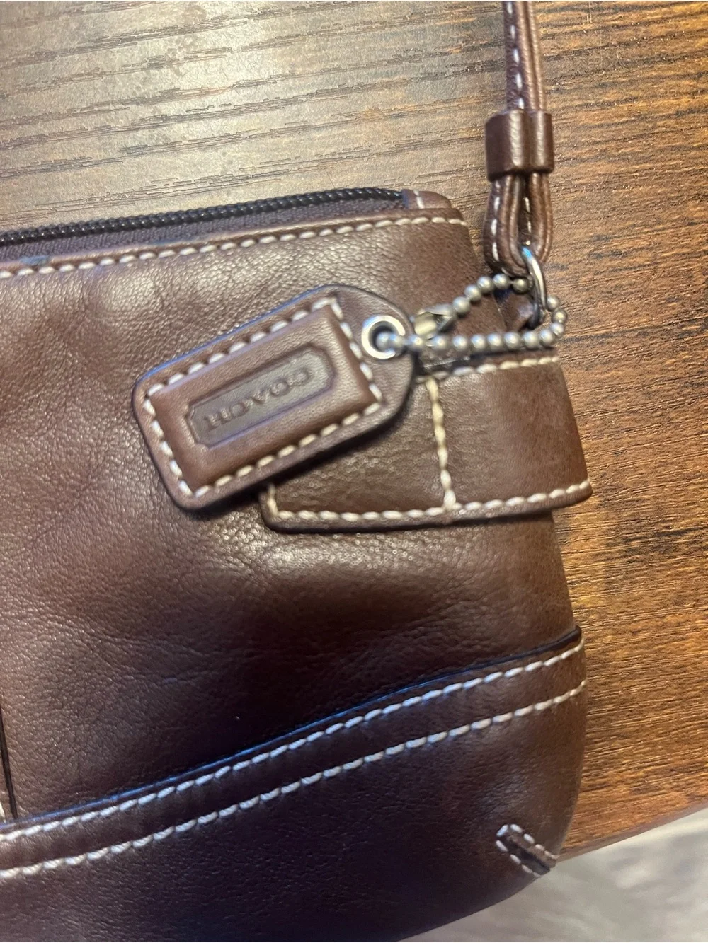 Coach Classic Brown Leather Wristlet Bag